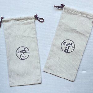 Hermes Herringbone Tweed Drawstring Storage Dust Bag 13" X 6,5 “ Lot of 2.